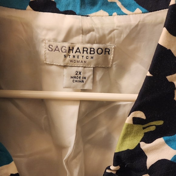 Sag Harbor Women's Floral Blazer - Blue, Green, Black - Picture 2 of 3
